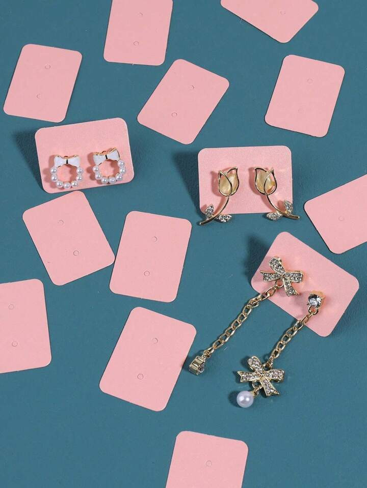 Trends100pcs Pearlescent Light Pink Ear Stud Display Cards Made Of Vintage Portable Leather Home ... | SHEIN