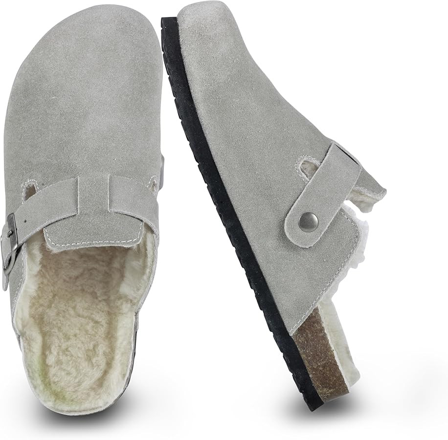 Women's Suede Clogs Slip-On Buckle Slides Leather Mules Cork Footbed Sandals Potato Shoes with Ar... | Amazon (US)