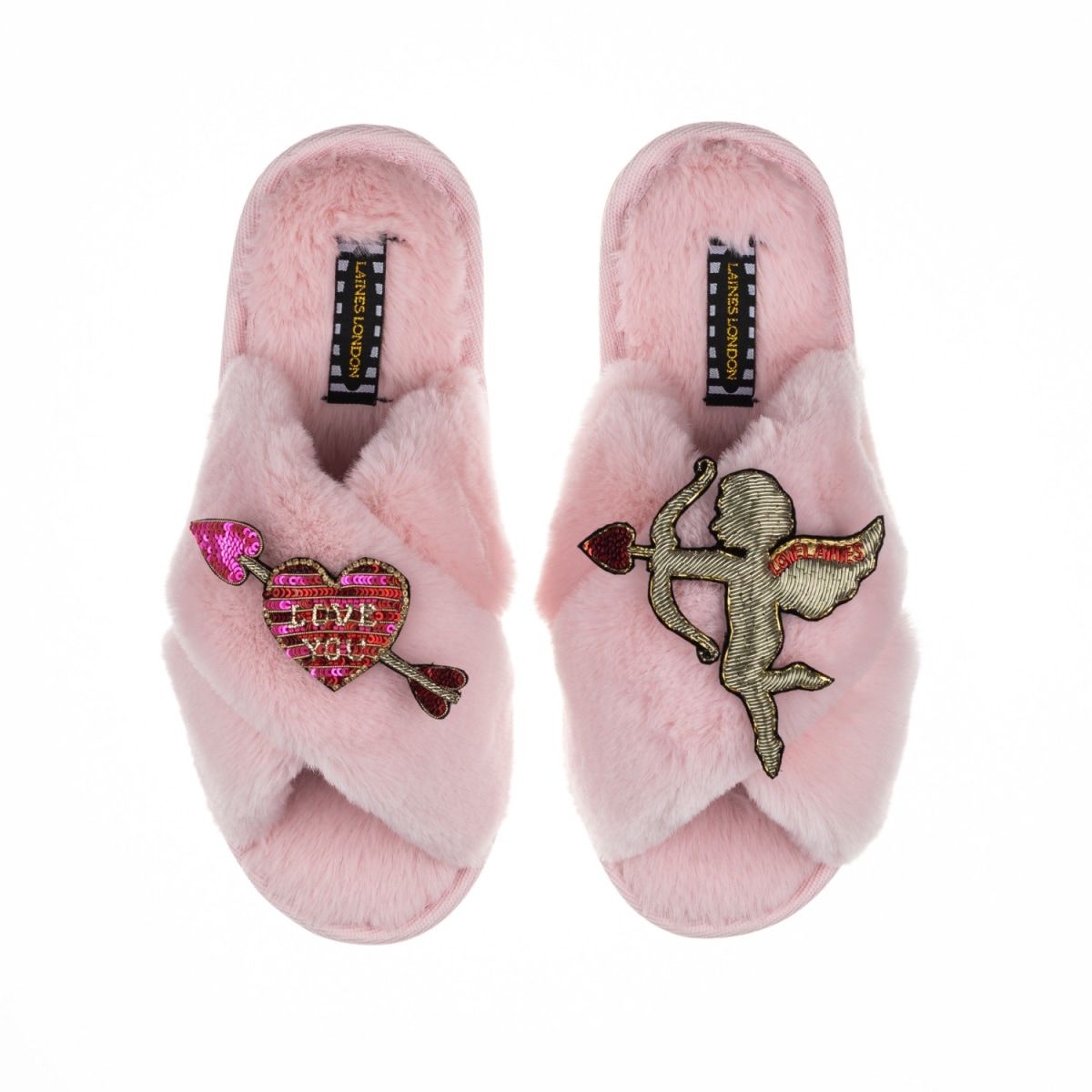 Classic Laines Slippers With Cupid & Love Brooches - Pink | Wolf & Badger (US)