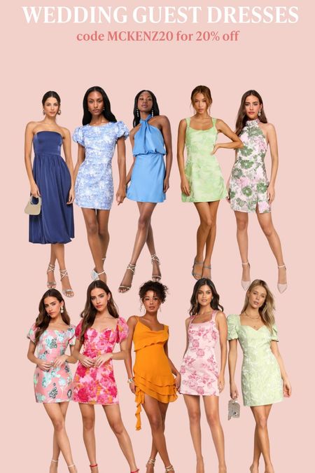 short spring wedding guest dresses from lulus. Code MCKENZ20 for an extra 20% off 💗