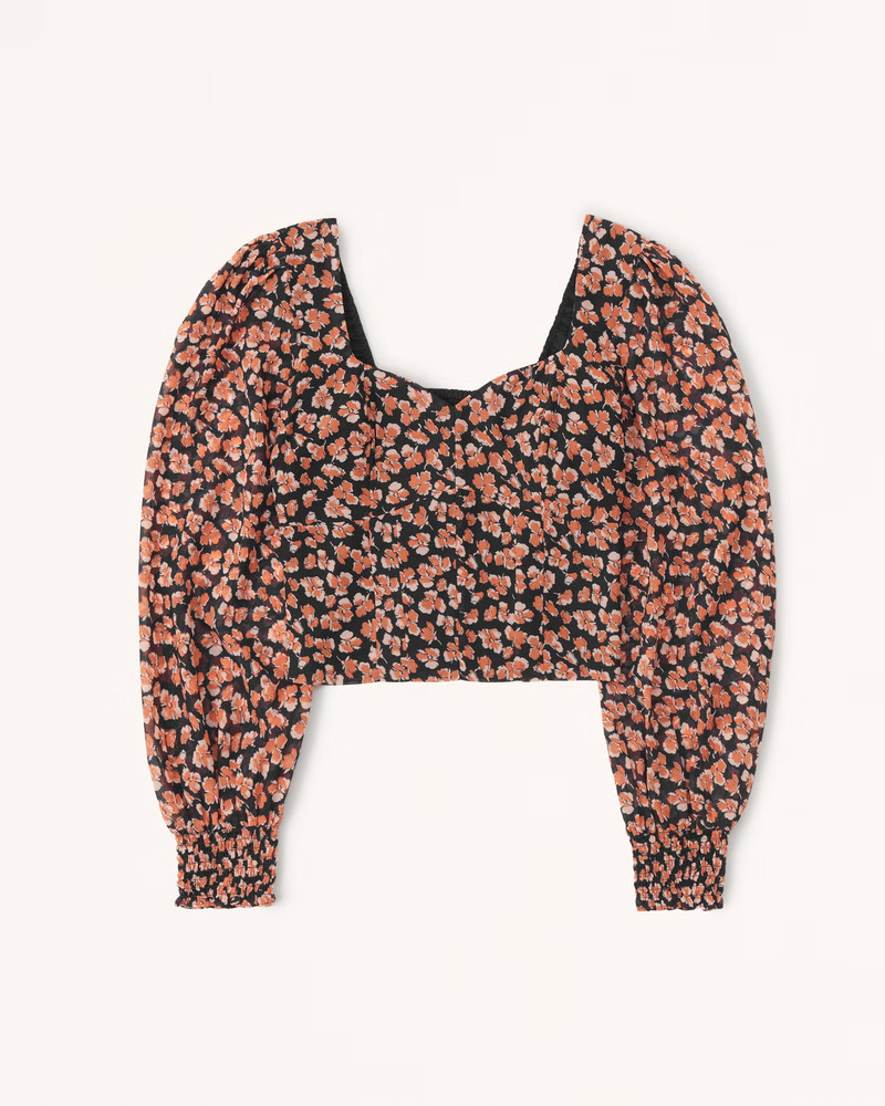 Women's Long-Sleeve Sweetheart Puff Sleeve Top | Women's New Arrivals | Abercrombie.com | Abercrombie & Fitch (US)