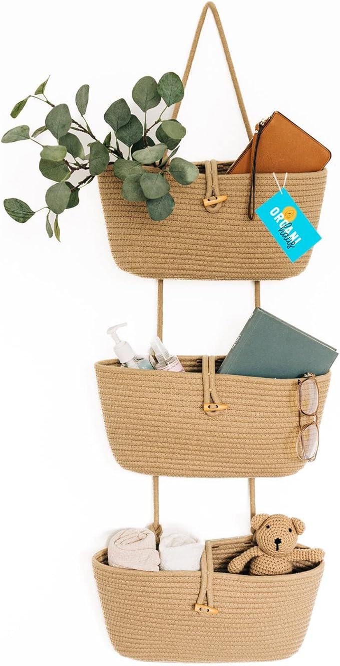 OrganiHaus Rope Over the Door Basket 3-Tier Wall Hanging Basket for Storage | Over Door Organizer... | Amazon (US)