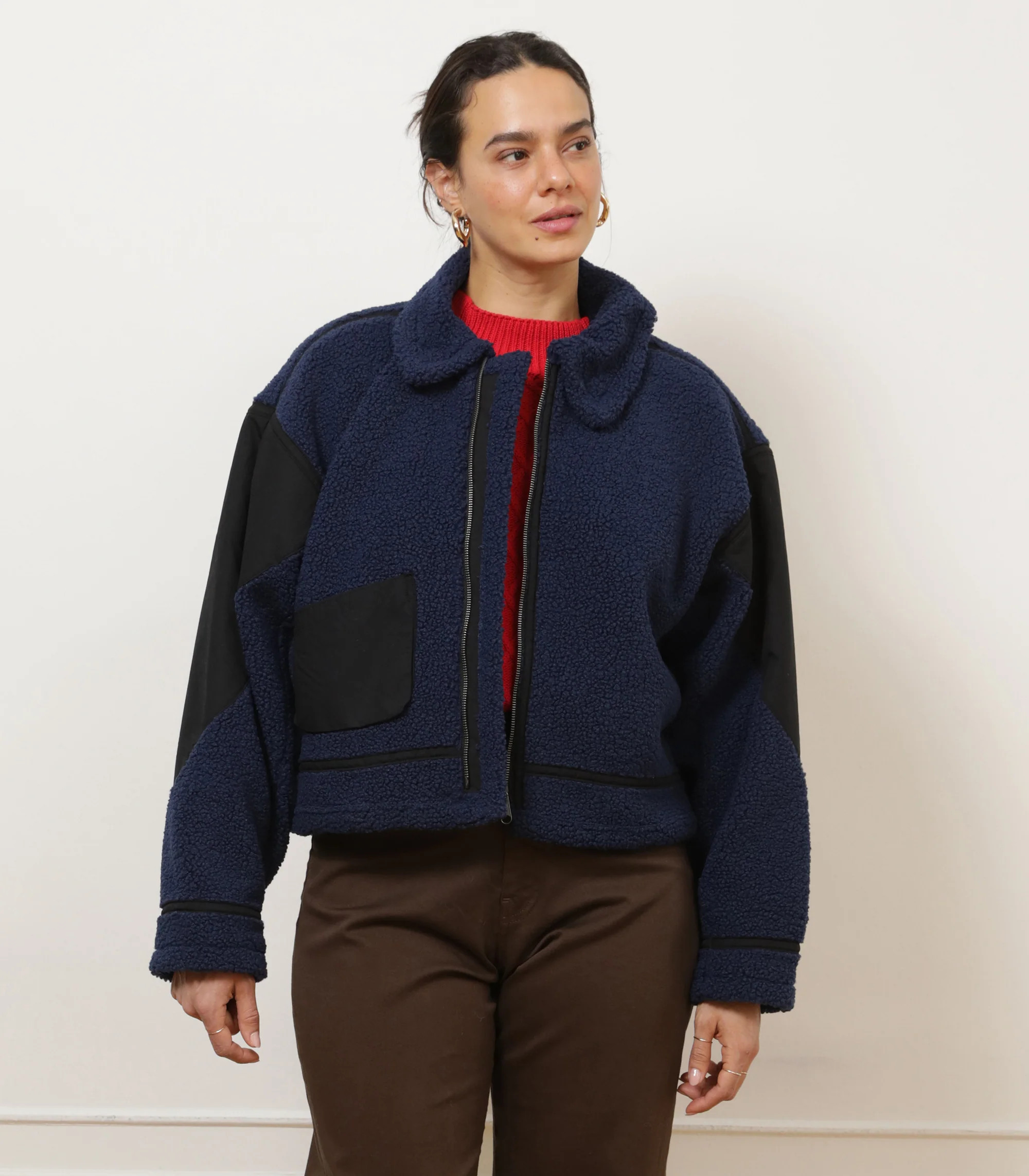 Vanessa Shearling Bomber Jacket - Navy | Loup Brand Inc.