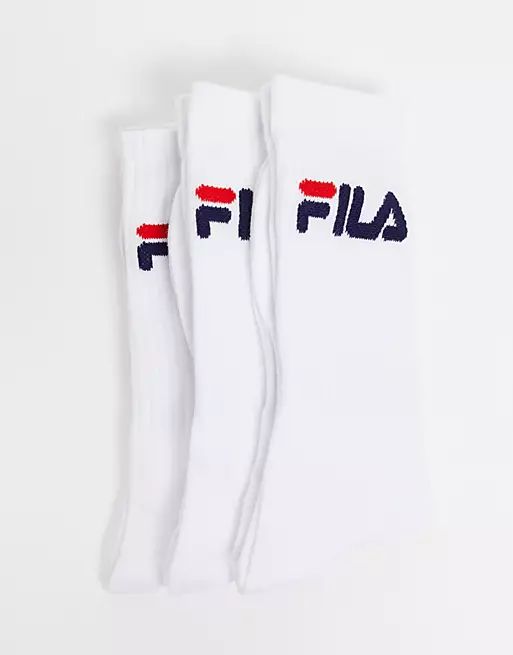 Fila 3 pack logo socks in white | ASOS (Global)