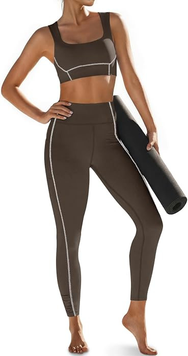 Womens Buttery Soft 2 Piece Workout Sets Sports Bras and High Waisted Leggings with Pockets Athle... | Amazon (US)