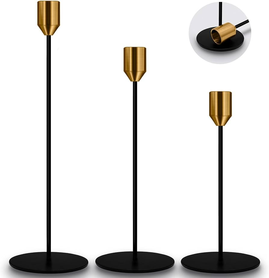 Candle Stick Candle Holder Set of 3 Brass Matte Black Candlestick Holders Gold Bulk Tall Modern M... | Amazon (US)