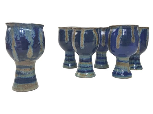 Mid-Century Mod Drip Glaze Goblets, S/6 | One Kings Lane