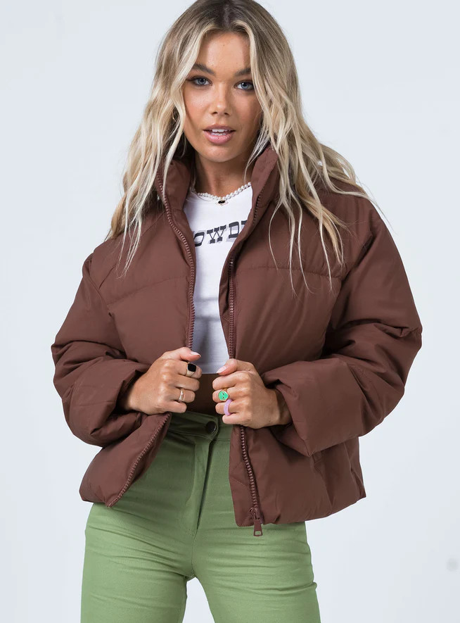 Zaria Puffer Jacket Brown | Princess Polly US