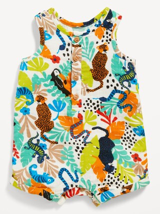 Unisex Printed Sleeveless Henley Romper for Baby | Old Navy (US)