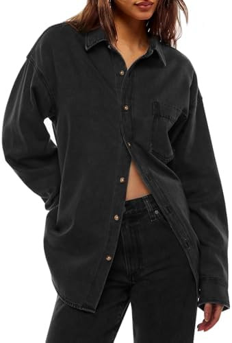 Cicy Bell Womens Oversized Denim Shirt Jean Jacket 2025 Fall Fashion Button Down Shirts Long Slee... | Amazon (US)