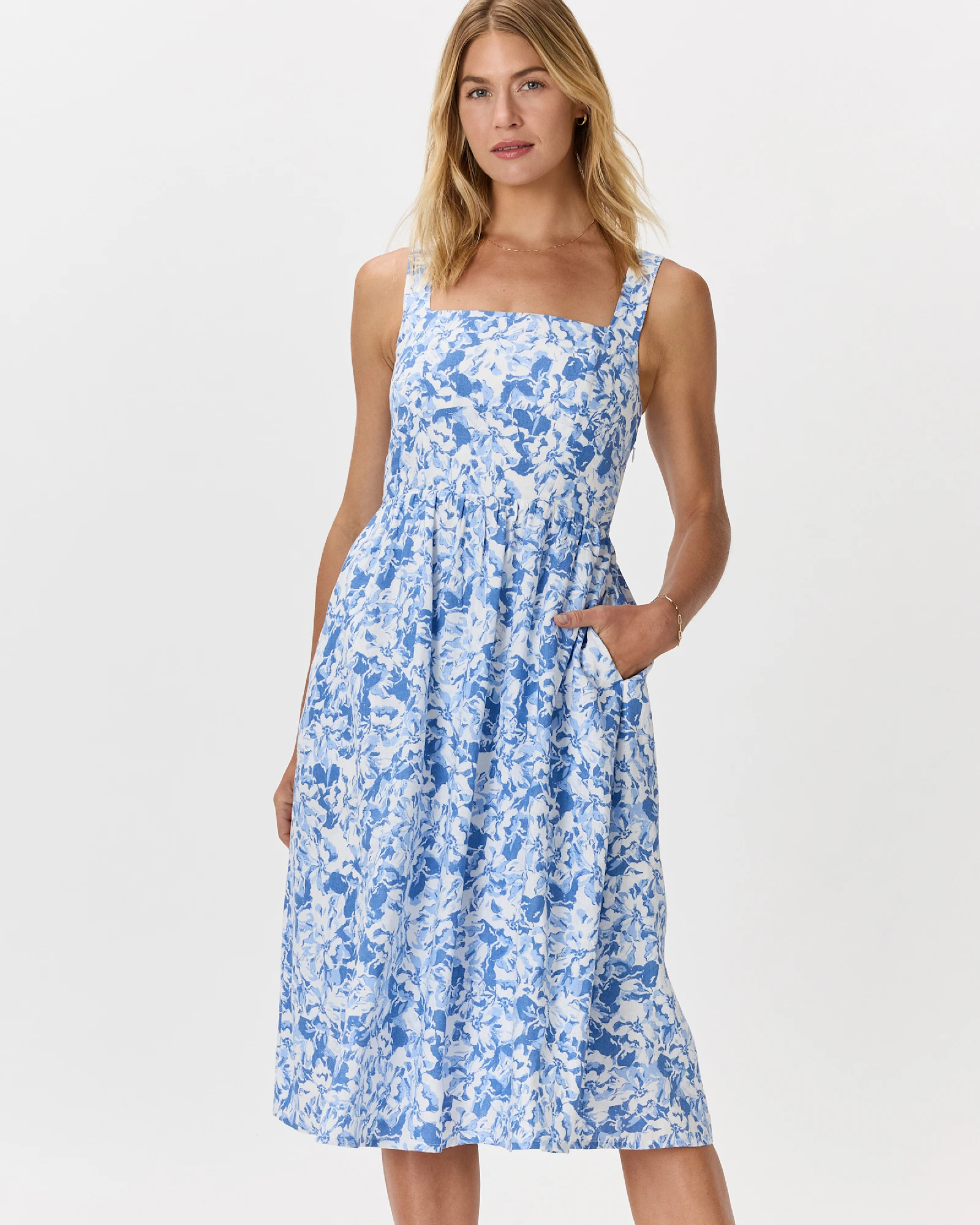 100% European Linen Fit & Flare Midi Dress in Floral Waterfall | Quince