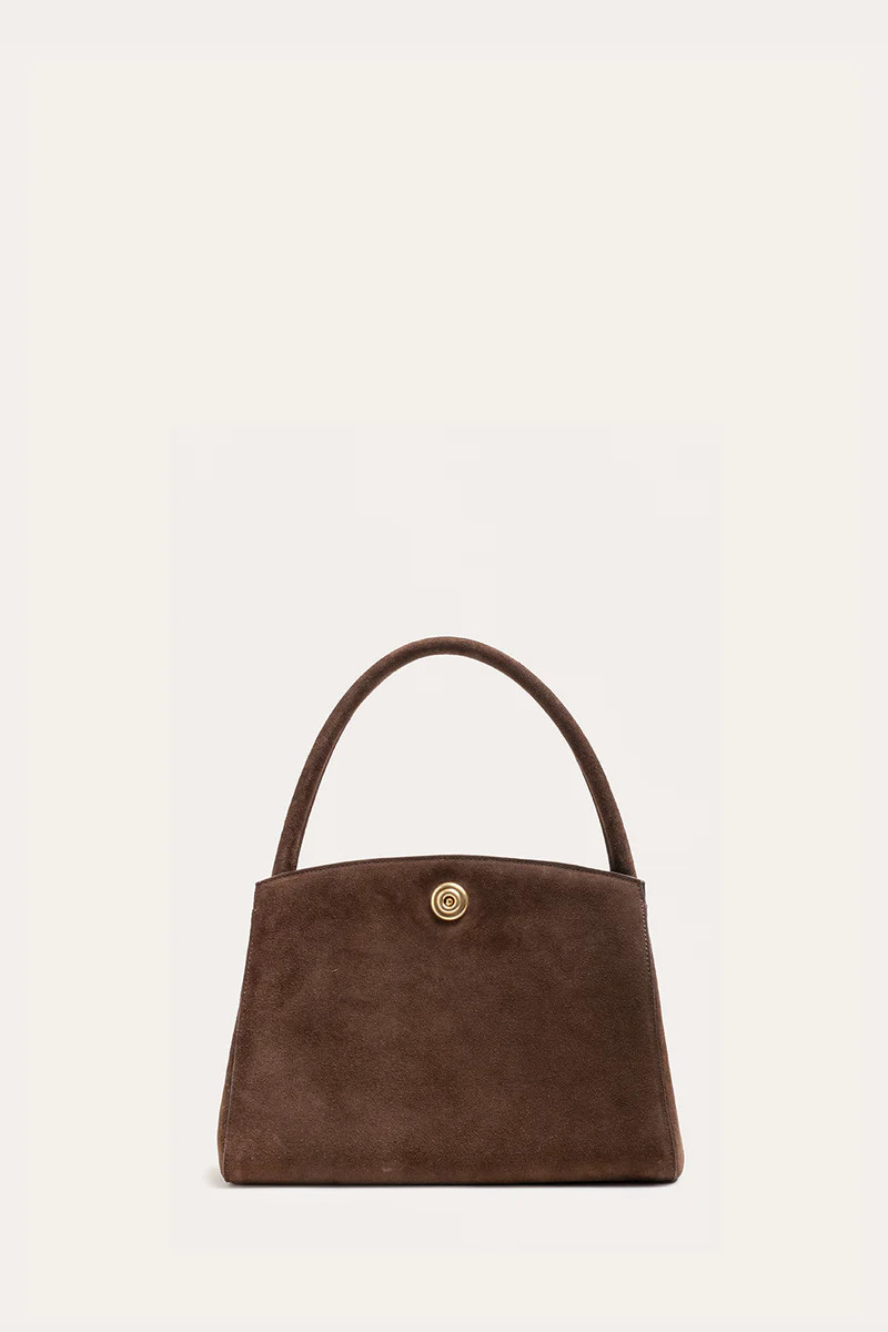 Pushlock Lady Bag Dark Brown Suede | LITTLE LIFFNER