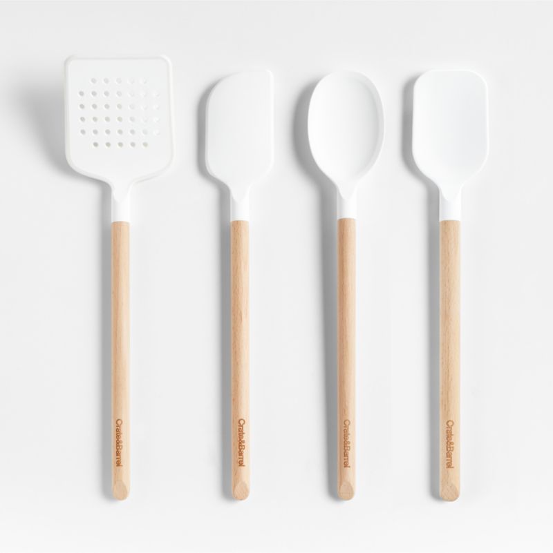 Crate & Barrel Wood and White Silicone Utensils, Set of 4 + Reviews | Crate & Barrel | Crate & Barrel