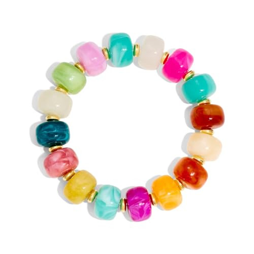 Bead Bracelet for Women Vibrant Color Resin Beads Bracelets Elastic Stretch Chunky Bracelet Boho ... | Amazon (US)