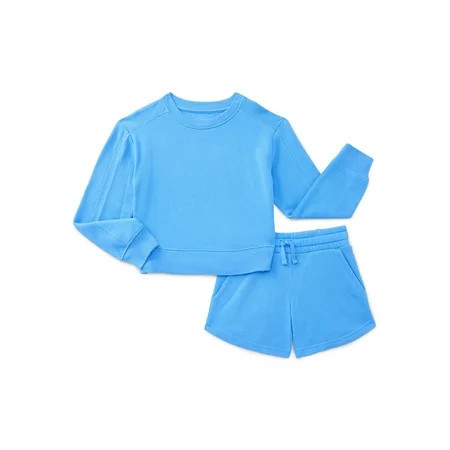 Athletic Works Girls Active Fleece Sweatshirt and Shorts Set, 2-Piece, Sizes 4-18 & Plus | Walmart (US)
