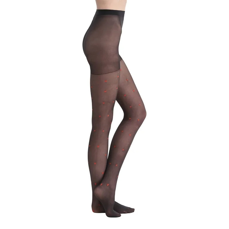 No Boundaries Sheer Heart Print Tights, Women’s | Walmart (US)