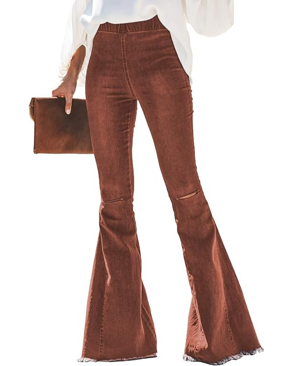 Sidefeel Women's Flare Jeans Strenchy Elastic High Waisted Bell Bottom Bootcut Denim Pants | Amazon (US)