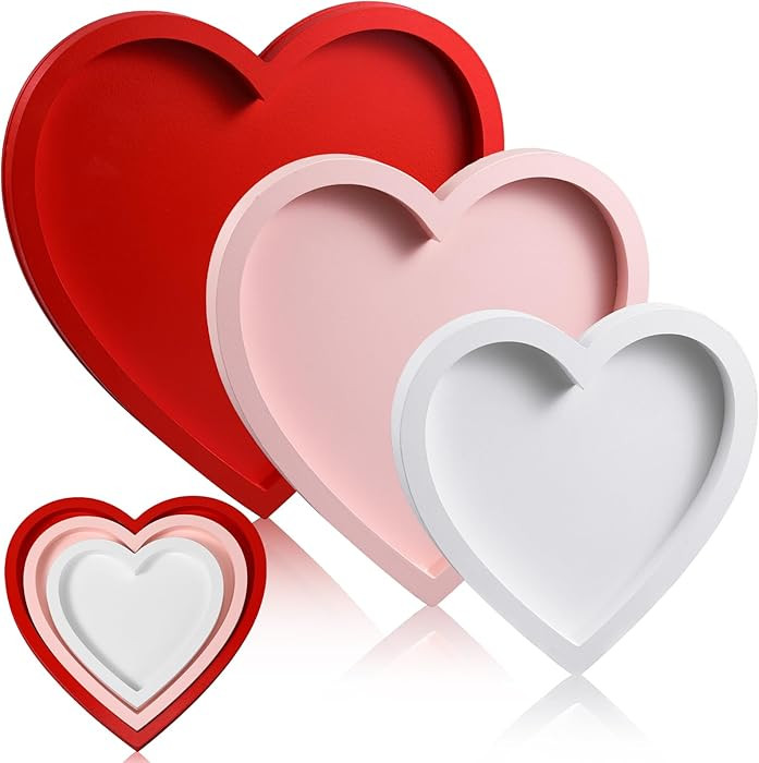 Hushee 3 Pcs Valentine's Day Wooden Serving Tray Heart Shaped Plate Wood Serving Dish Tray and Pl... | Amazon (US)