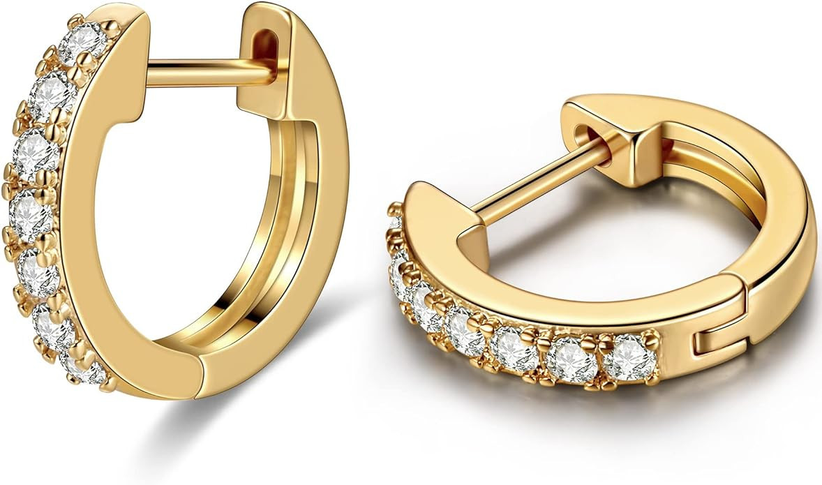 Gacimy Gold Huggie Earrings for Women 14K Real Gold Plated, Small Cubic Zirconia Cartilage Hoop E... | Amazon (US)