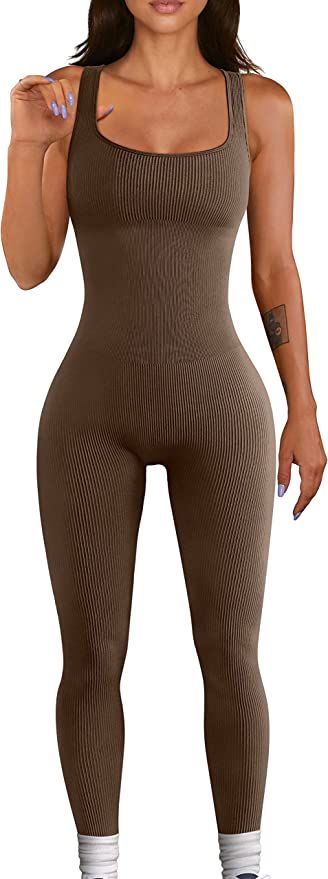 OQQ Women's Yoga Ribbed One Piece Tank Tops Rompers Sleeveless Exercise Jumpsuits | Amazon (US)