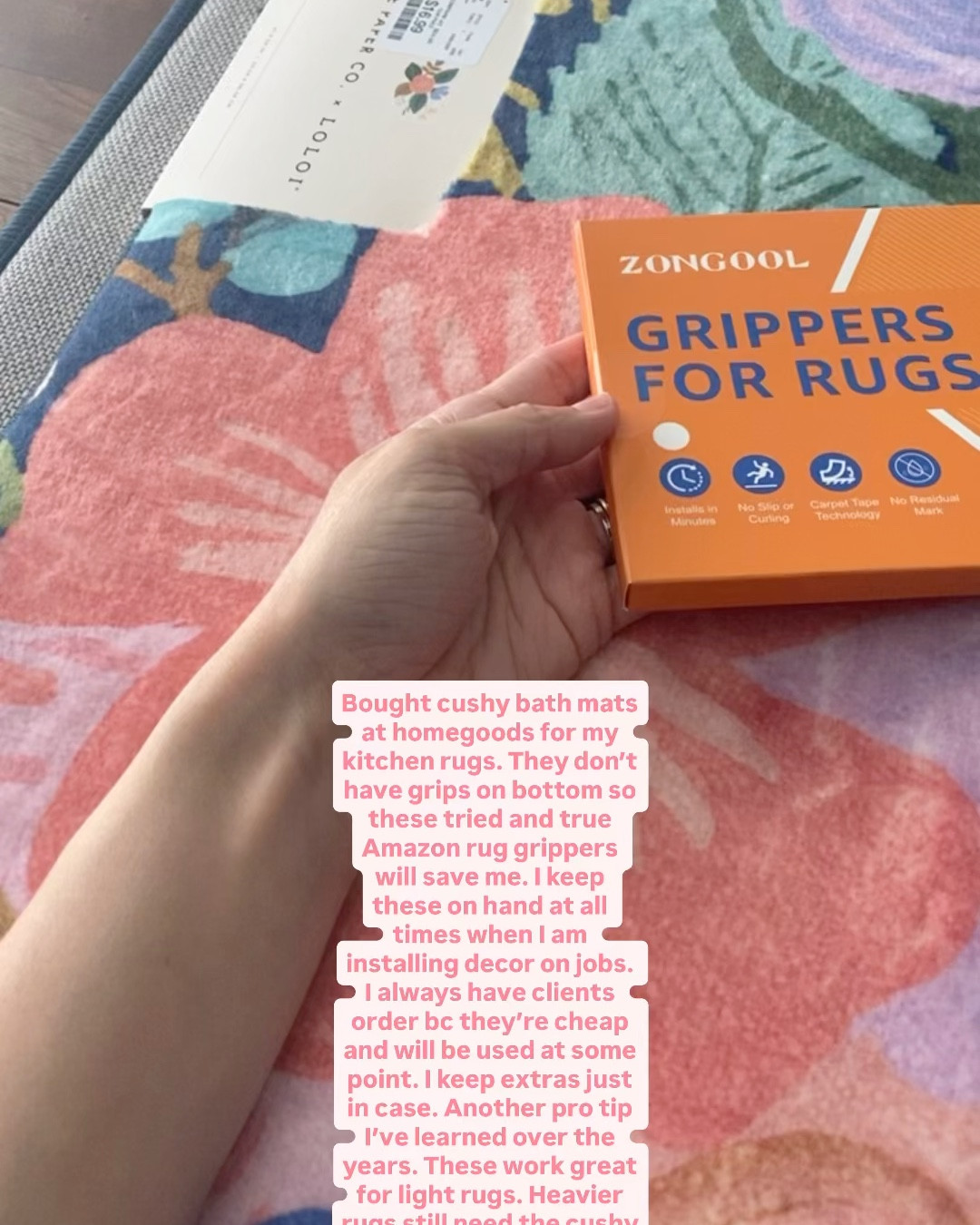 Pro tip from my tried and true rug grippers 
:
Sorry I bought rug at homegoods and I cannot find this pattern anywhere to link. Brand is Rifle Paper Co

#LTKHome #LTKOver40 #LTKstorytime