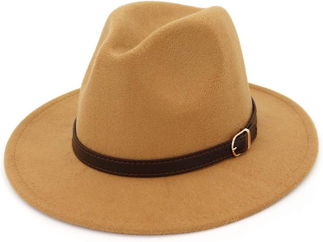 Men & Women Panama Hat Classic Wide Brim Fedora Hat with Belt Buckle | Amazon (US)