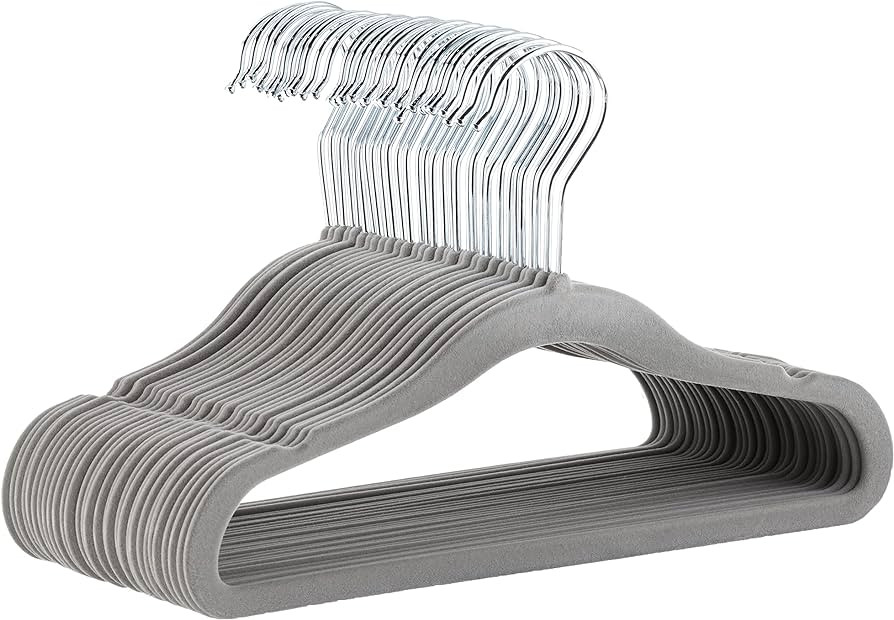 Amazon Basics Kids Velvet, Non-Slip 11.6" Clothes Hangers, Pack of 30, Gray | Amazon (US)