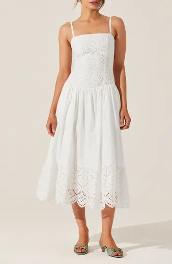 ASTR the Label Nathalia Eyelet Embroidered Cotton Midi Dress | Nordstrom | Nordstrom