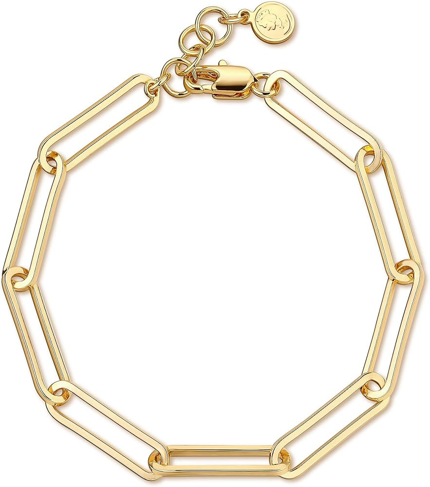 OSIANA Gold PaperClip Radial Link Chain Bracelet for Women 18K Gold Plated Oval Chunky Curb Chain... | Amazon (US)