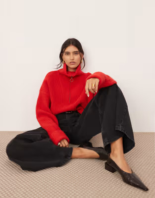 ASOS EDITION rib knit half zip sweater in red | ASOS (Global)