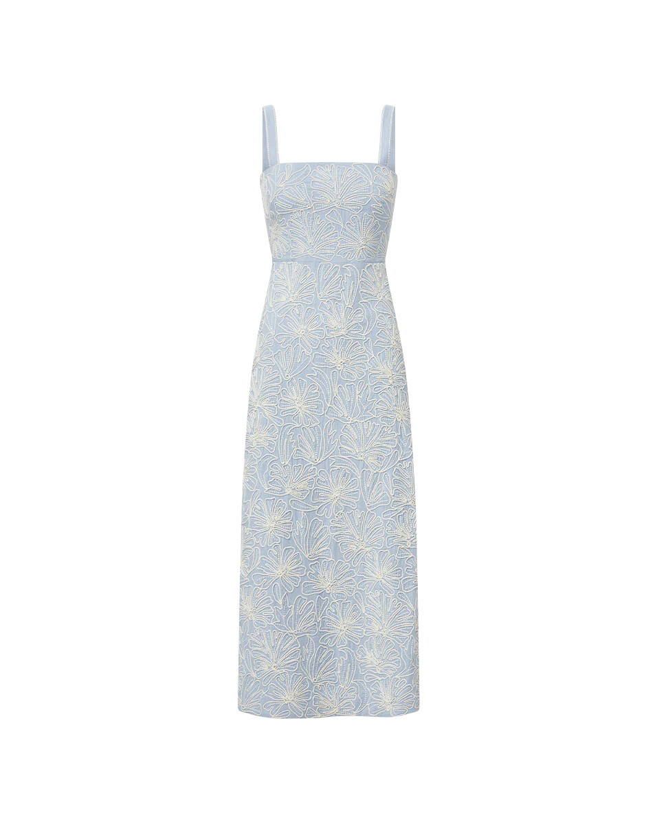Ella Embroidered Midi Dress in Bluebell/Ecru | Veronica Beard | Veronica Beard