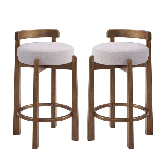 Christopher Knight Home Minimalist Wooden Counter Stools with Curved Back, Ivory Upholstery, Set ... | Walmart (US)