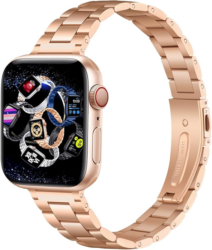 MNBVCXZ Compatible with Apple Watch Band 40mm 38mm 41mm Stainless Steel Metal Rose Gold Replaceme... | Amazon (US)