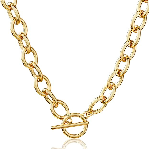 CHESKY 14K Gold Plated Chunky Necklace for Women, Trendy Paperclip Chain Necklace Thick Cross Hea... | Amazon (US)