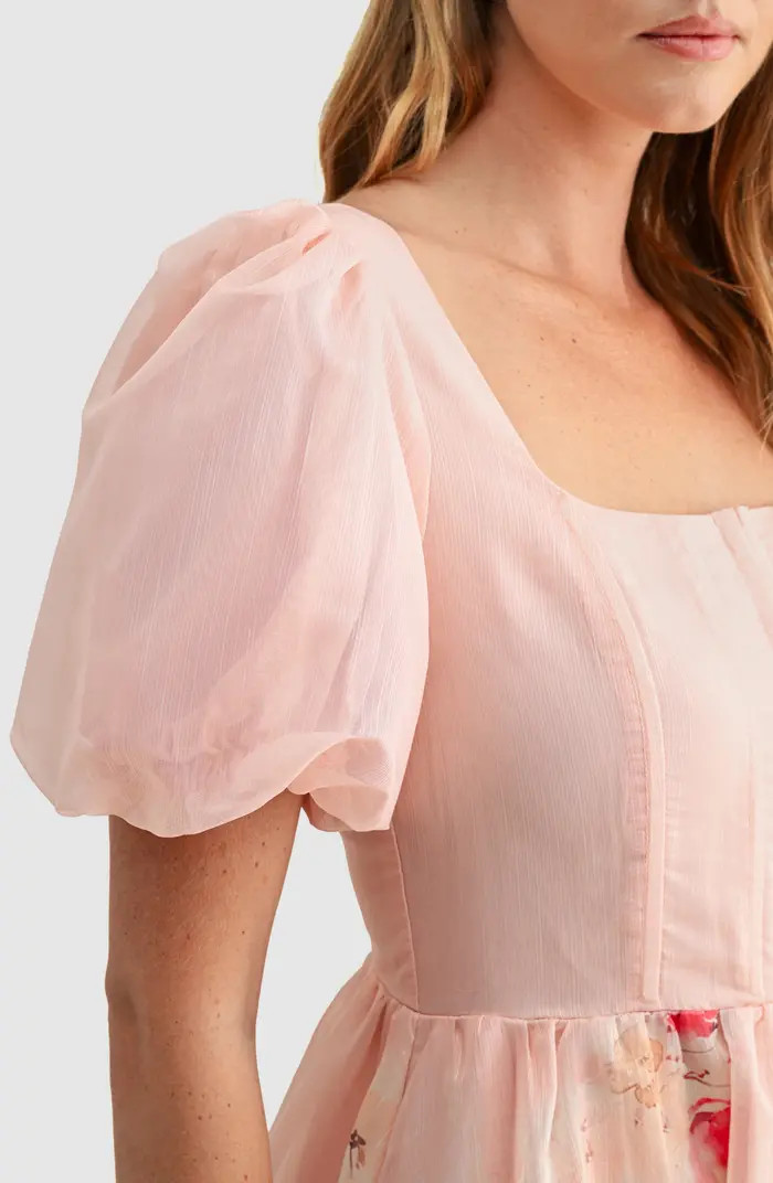 Puff Sleeve Chiffon Fit & Flare Midi Dress | Nordstrom