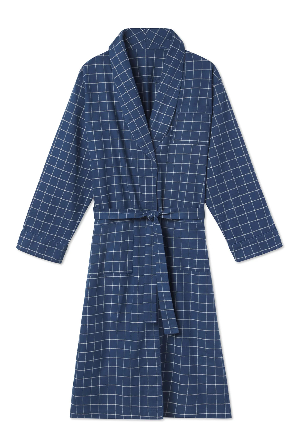 Men's Flannel Robe in Navy Windowpane | Lake Pajamas