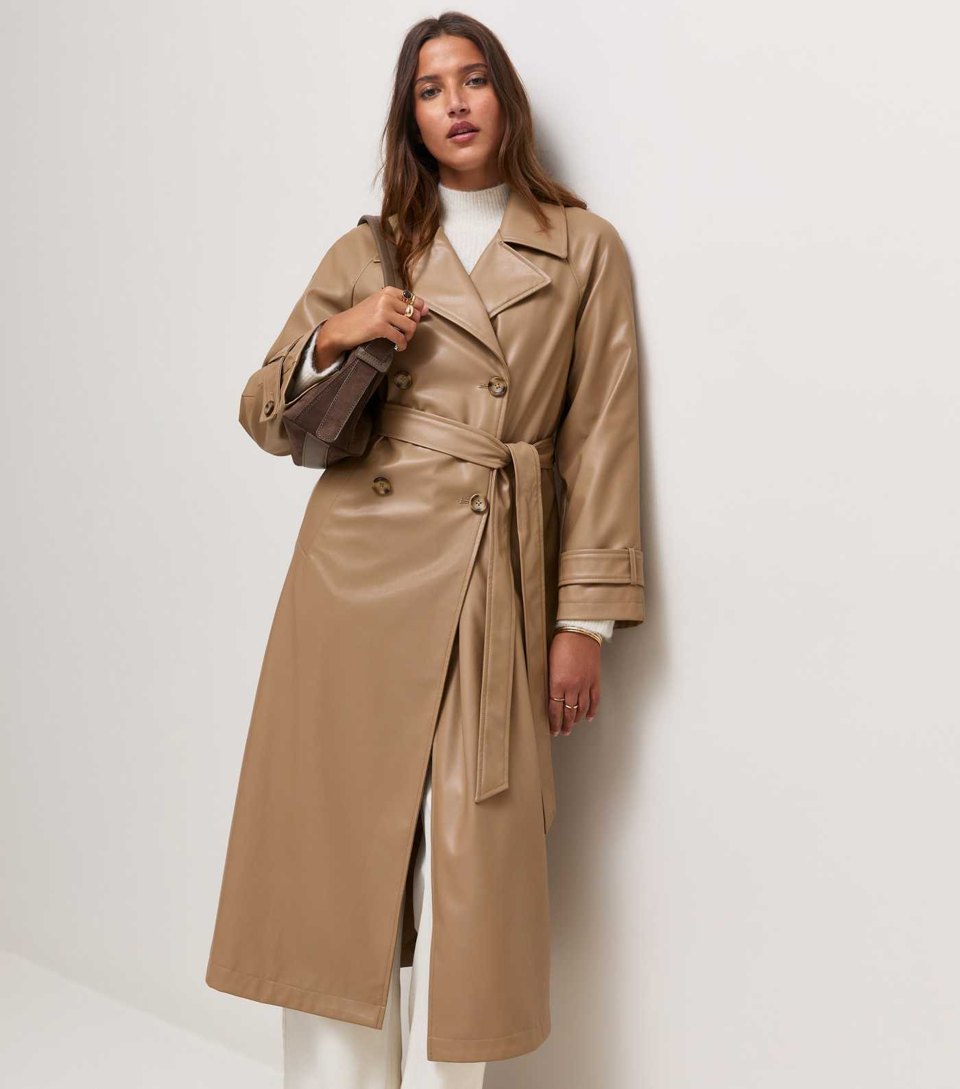 Camel Faux Leather Longline Trench Coat | New Look | New Look (UK)