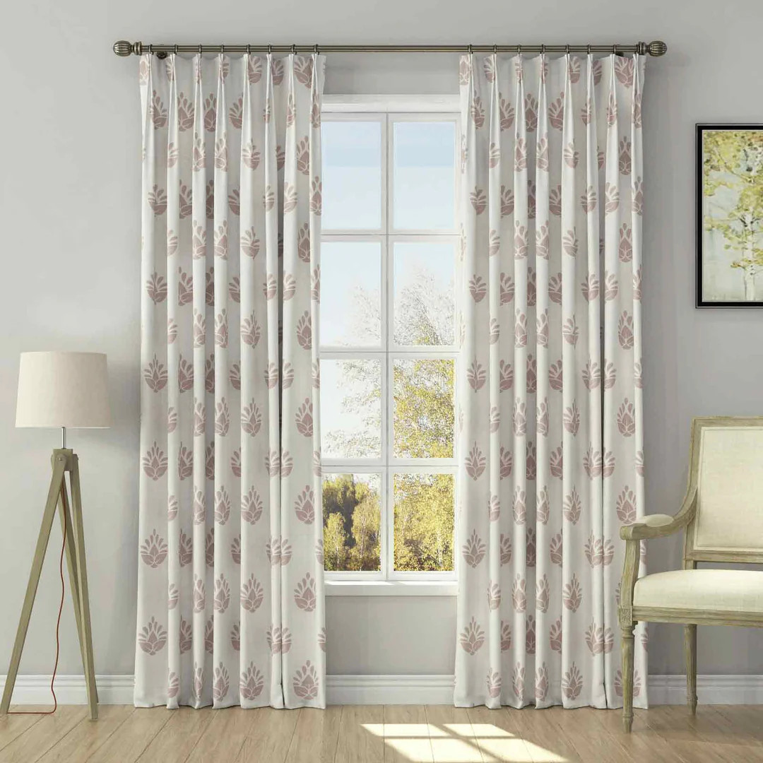 Stefana Silber Print Linen Blend Curtain Drapery Pleated | TWOPAGES