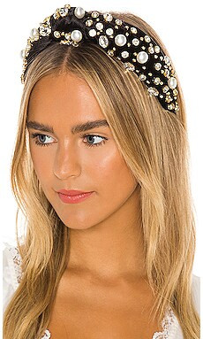 Lele Sadoughi Oversized Pearl & Crystal Headband in Jet Velvet from Revolve.com | Revolve Clothing (Global)