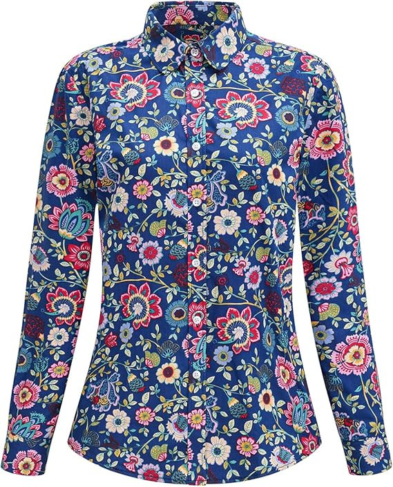 Women's Blouses Casual Long Sleeve Work Button Down Dress Hawaiian Shirts Tops | Amazon (US)