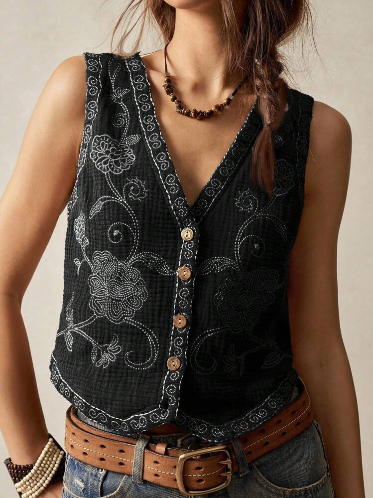 Bohemela Bohemian Style Colorblock Embroidered Decorative Tank Top For Women | SHEIN