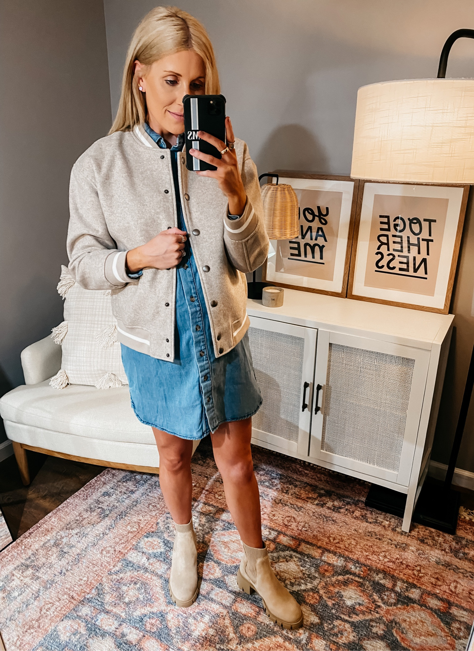 target denim dress // varsity bomber jacket // Steve Madden Chelsea boot //  bump friendly //

everything runs true to size (could size down in denim dress for more fitted feel) 

#LTKbump #LTKstyletip #LTKSeasonal