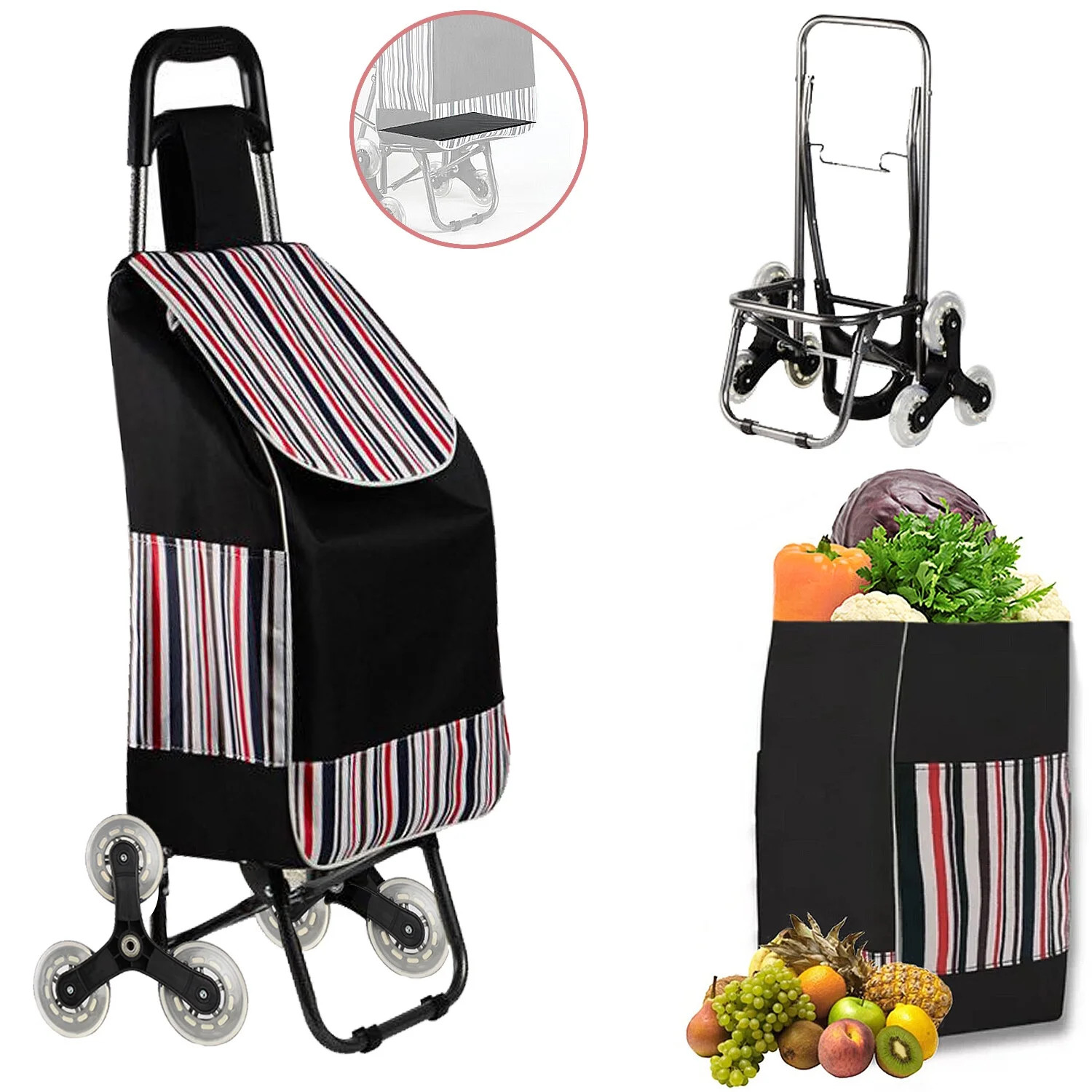 Folding Shopping Cart, Heavy Duty Grocery Cart with Wheels, Easy Stair-Climbing Large Utility Car... | Walmart (US)