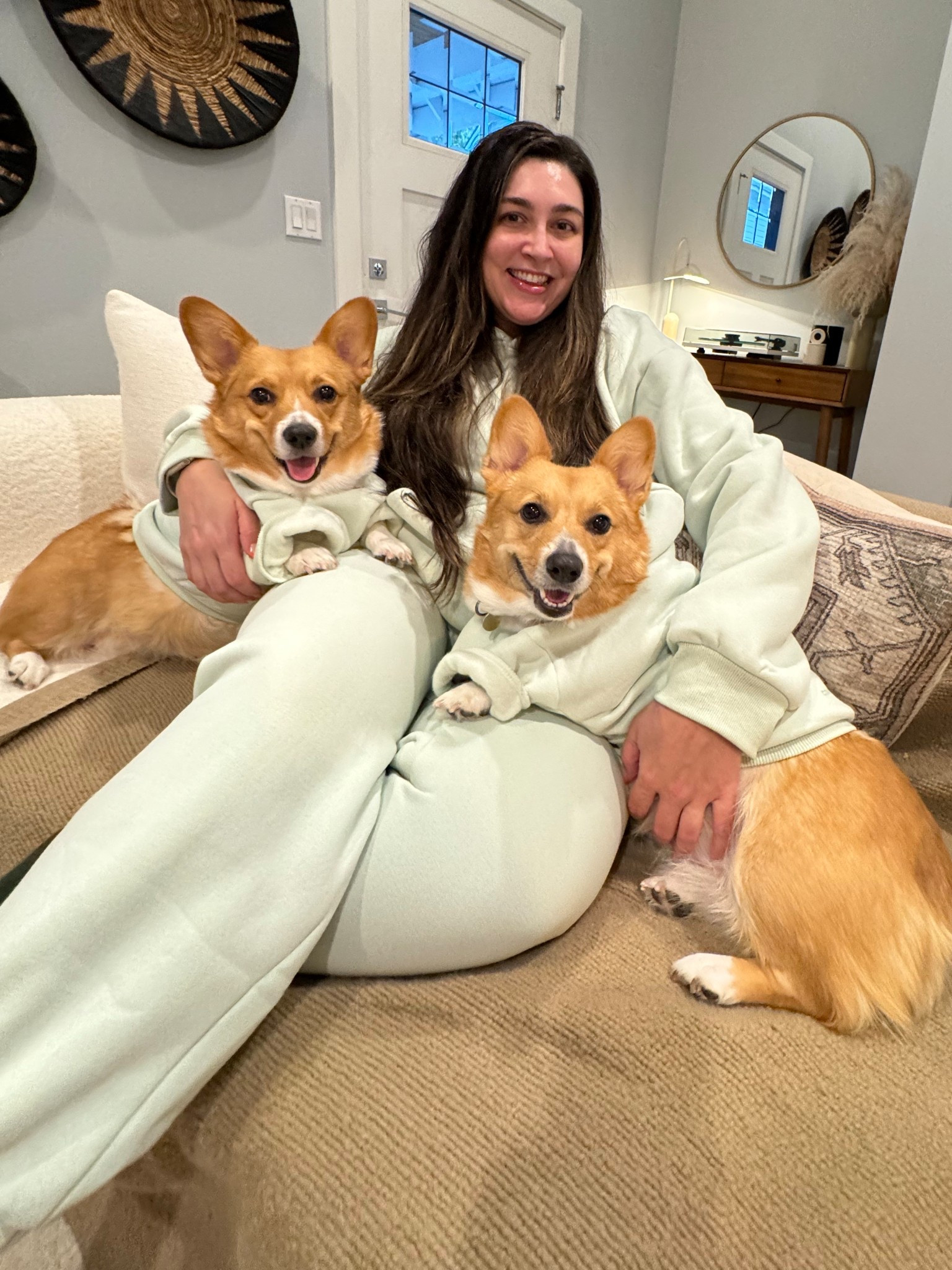 Our girls turned 4! 🎂 So we took them to their favorite place: the beach! 🏖️ We packed our matching cozy hoodies and sweats for our beach house getaway, and snuggled up in the evenings. Mika and Mila are wearing size XL. #matchingset #cozyloungewear #corgioutfit #petclothing 

#LTKHome #LTKPets #LTKSummerEdit
