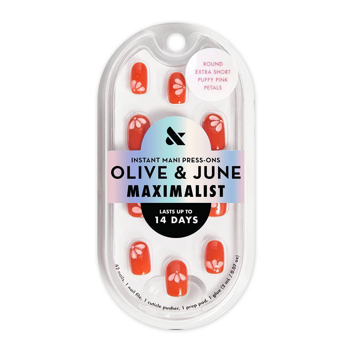 Olive & June Press-On Fake Nails - Maximalist - XS Round - Puffy Pink Petals - 42ct | Target