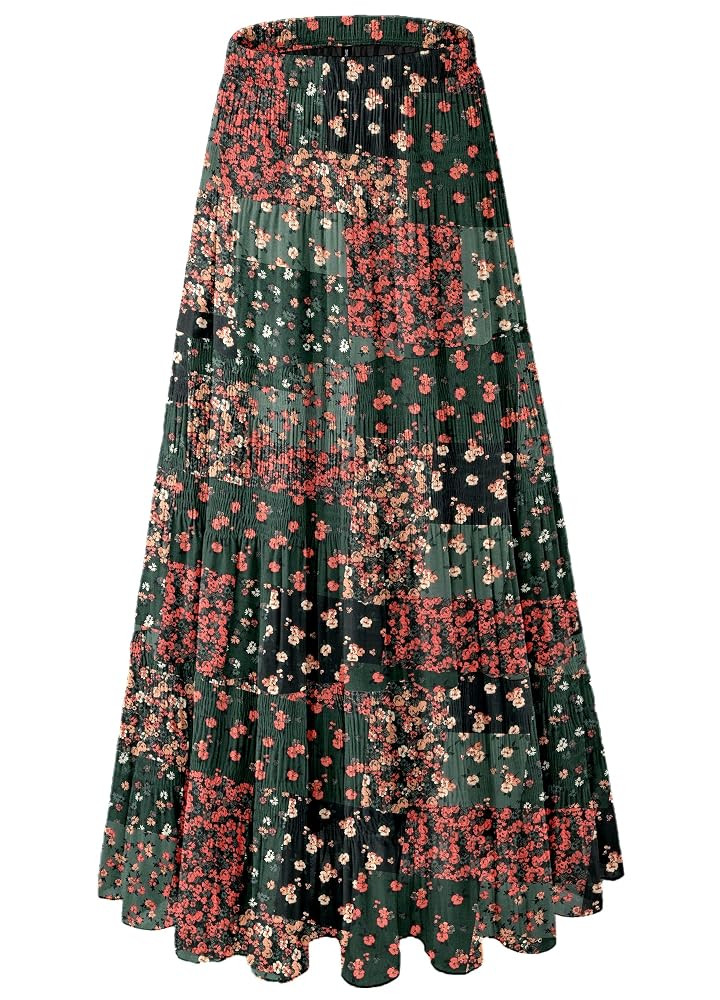 Women's Chiffon White Flowy Maxi Skirts Boho Fall Elastic Waisted Pleated A Line Long Skirt for W... | Amazon (US)
