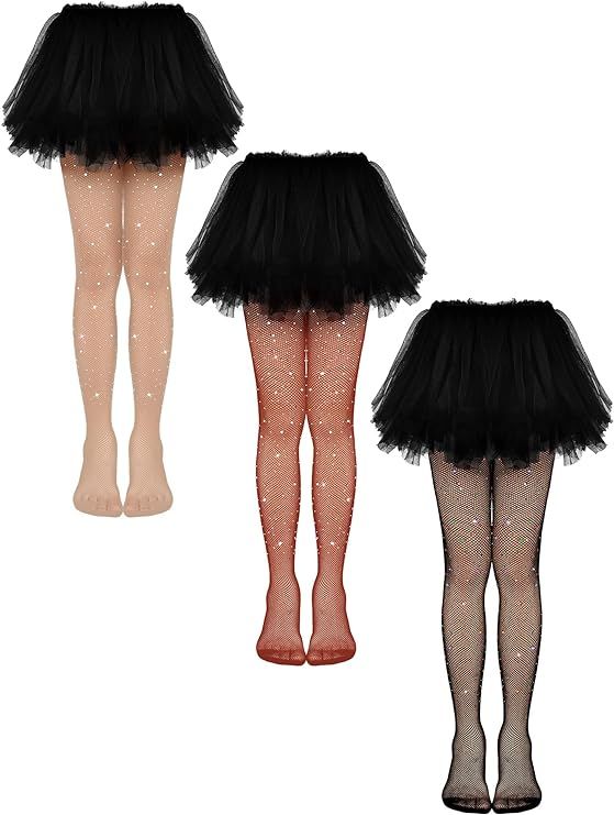 Geyoga 3 Pcs Girls Rhinestone Tights Sparkle Fishnet Kids Bling Mesh Stockings Glitter Hollow out... | Amazon (US)