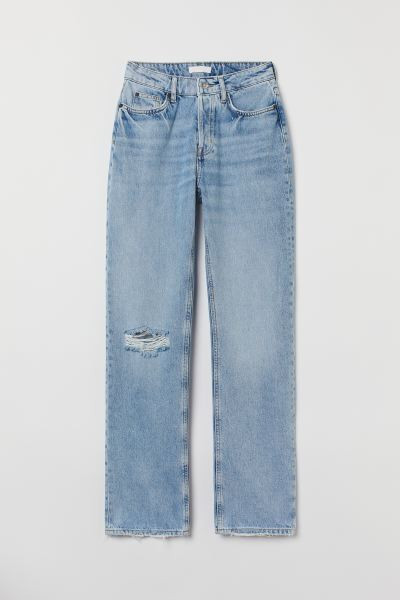 5-pocket jeans in thick, washed cotton denim. High waist, button fly, and straight legs for the p... | H&M (US + CA)
