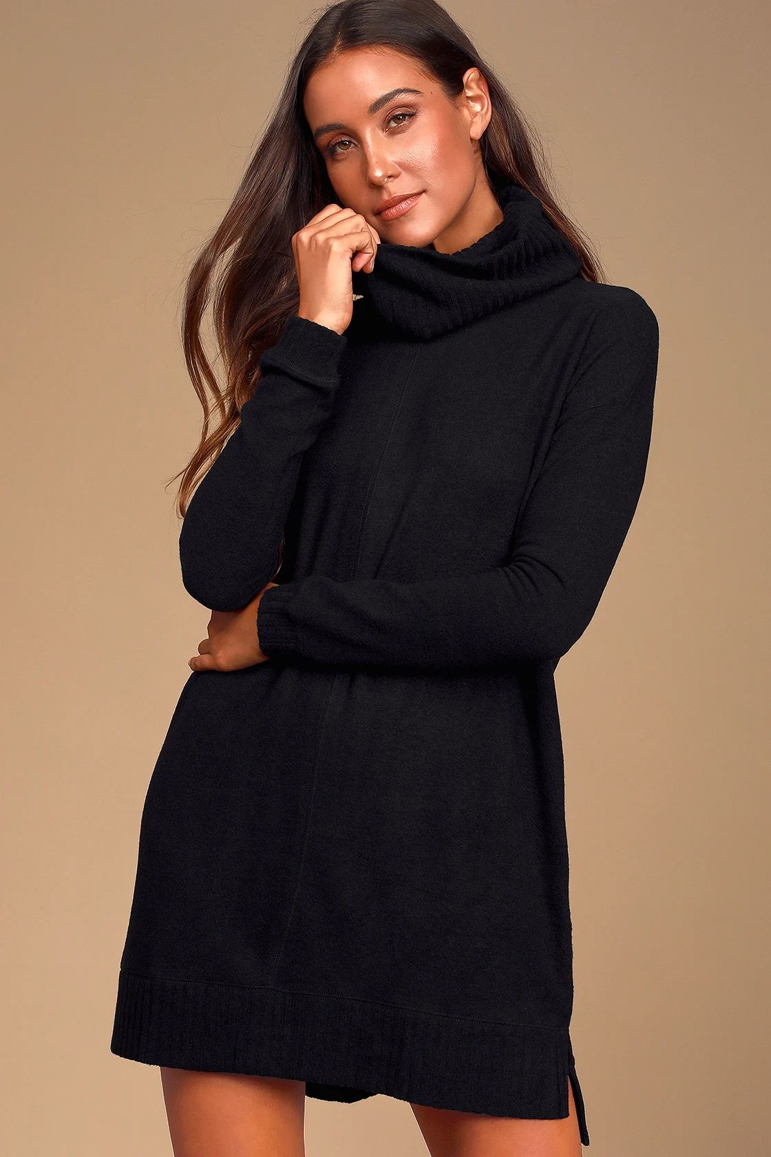 Autumn Daze Black Cowl Neck Long Sleeve Sweater Dress | Lulus (US)