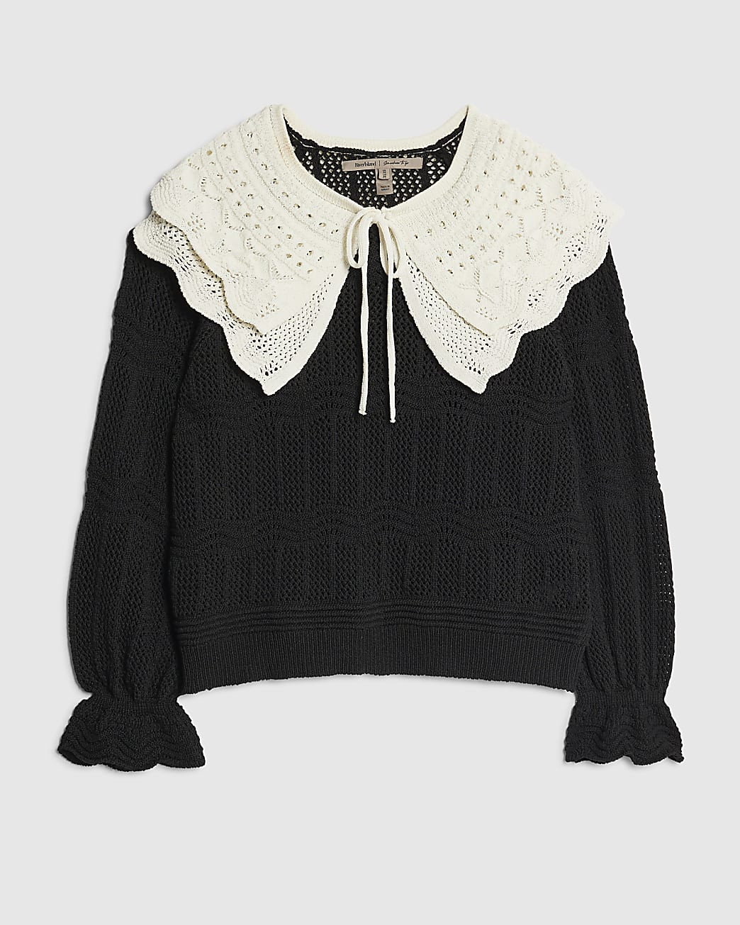 Black Knitted Double Frill Collar Jumper | River Island UK & IE